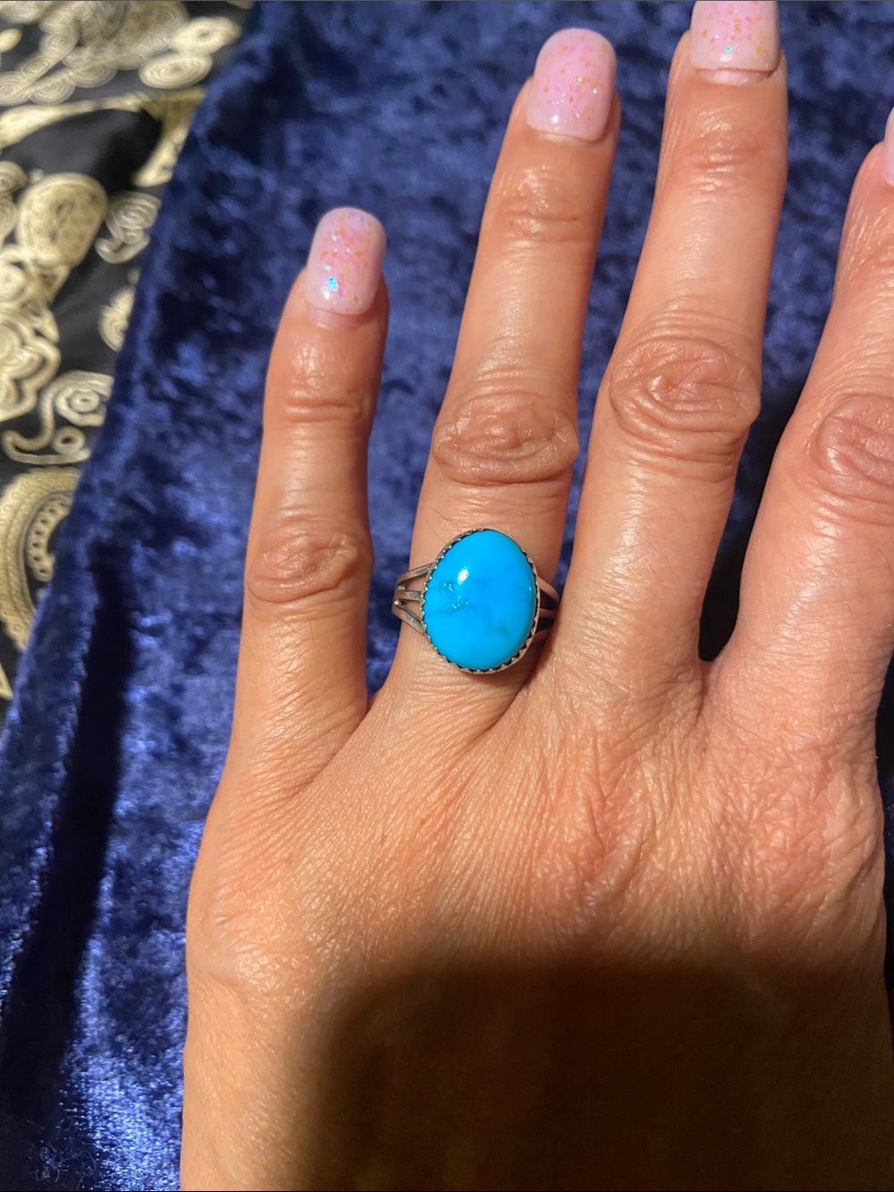 Turquoise Stone Silver 925 Ring - Blue Oval Gem